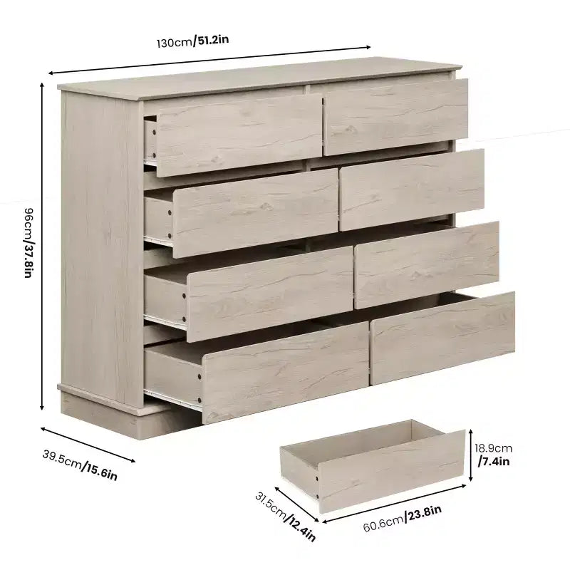 8 Drawer Dresser for Bedroom, Chest of Drawers with Deep Drawers, Wide Top, Horizontal MDF Dresser