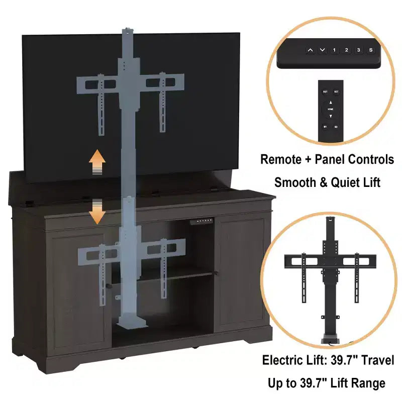GDLF TV Lift Cabinet, Hidden Motorized Television Lift Cabinet for 55-65 TVs with Storage and Remote Control, Modern Walnut