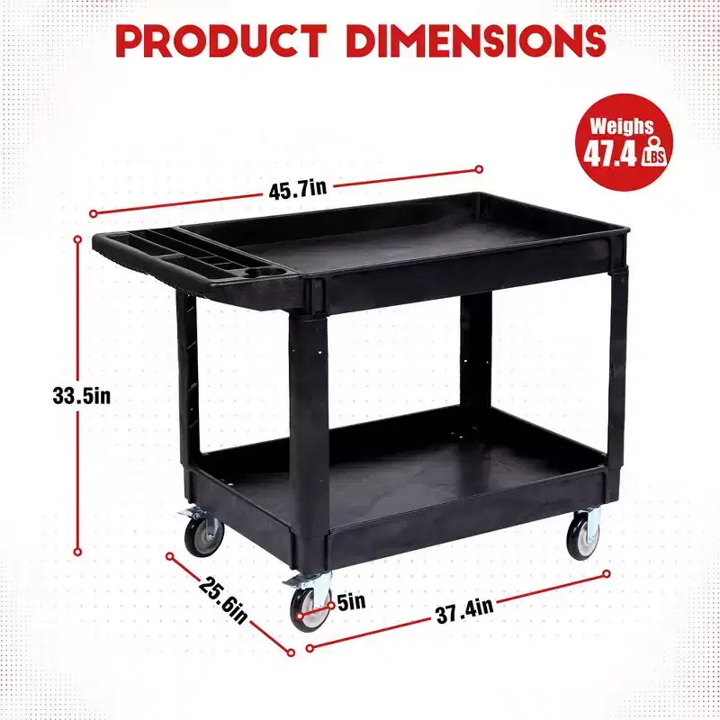 Heavy Duty PP Rolling Utility Cart 550 lbs with Locking Swivel Wheels