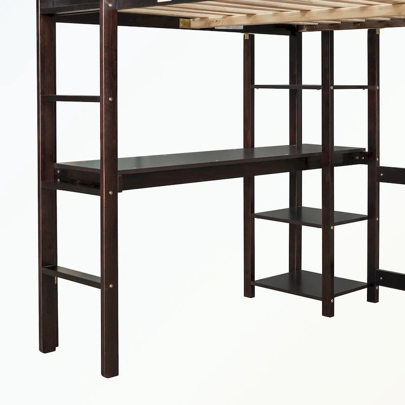 Full Loft Bed with Desk and Shelves