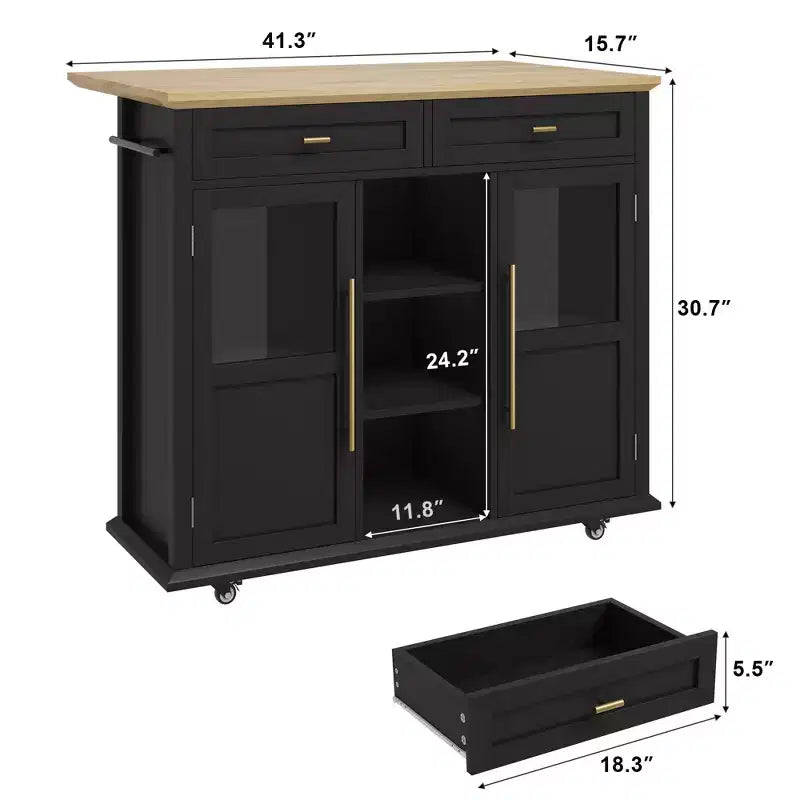 Multi-Functional Rolling Kitchen Island with Drop Leaf,Mobile Storage Cabinet with Drawers, Bar Cart,Freestanding Kitchen Cart Table for Modern Homes