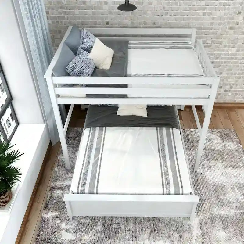Plank and Beam L-Shaped Full over Queen Bunk Bed with Ladder on End