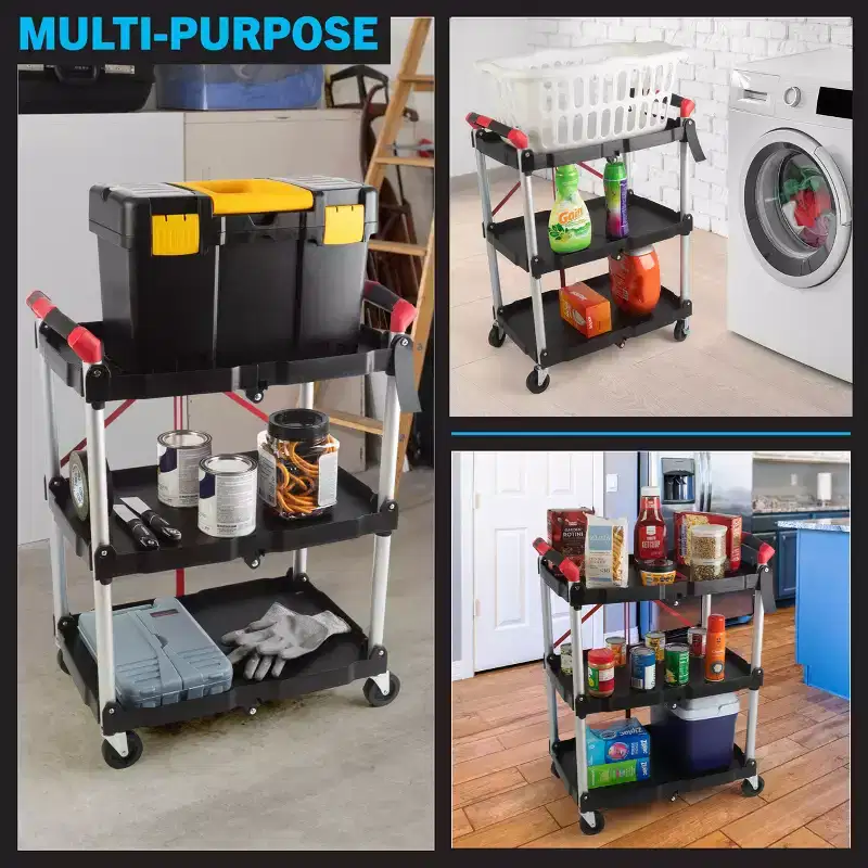 Stalwart Folding Cart with 50lb Capacity Per Shelf