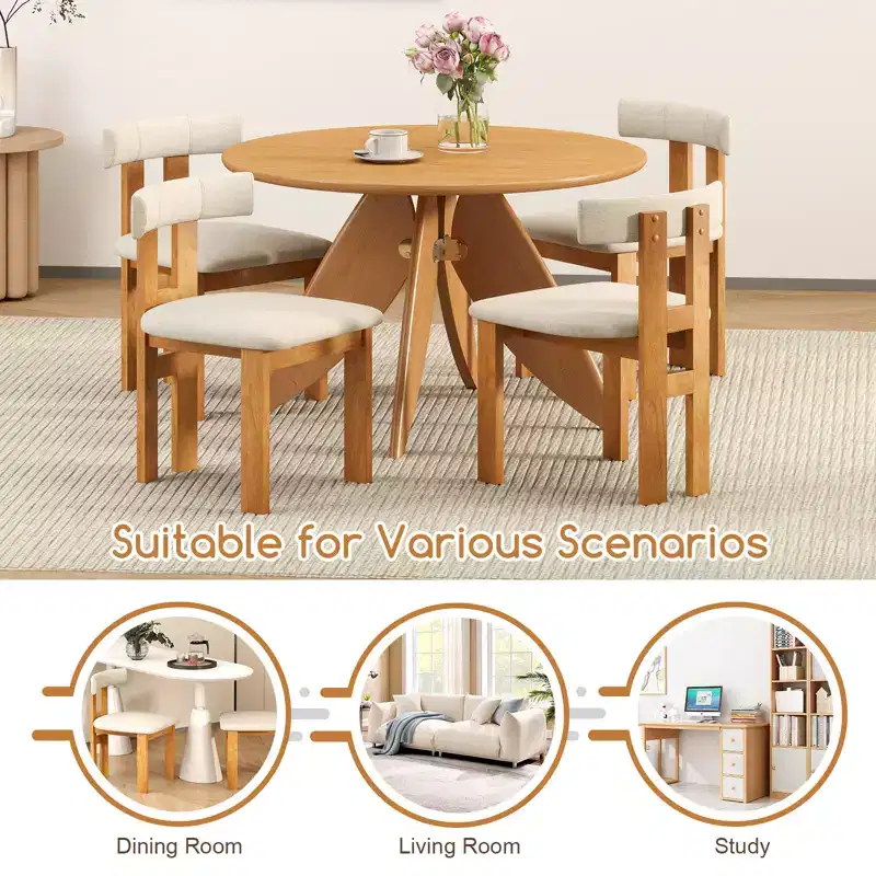 Costway Dining Chair Set of 4 Upholstered Kitchen Chair w/ Padded Seat & Curved Backrest