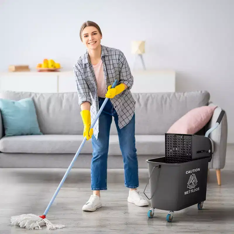 9.5 Gallon (38 Quart) Mop Bucket with Wringer Cleaning Cart, 4 Moving Wheels, 2 Separate Buckets, & Mop-Handle Holder