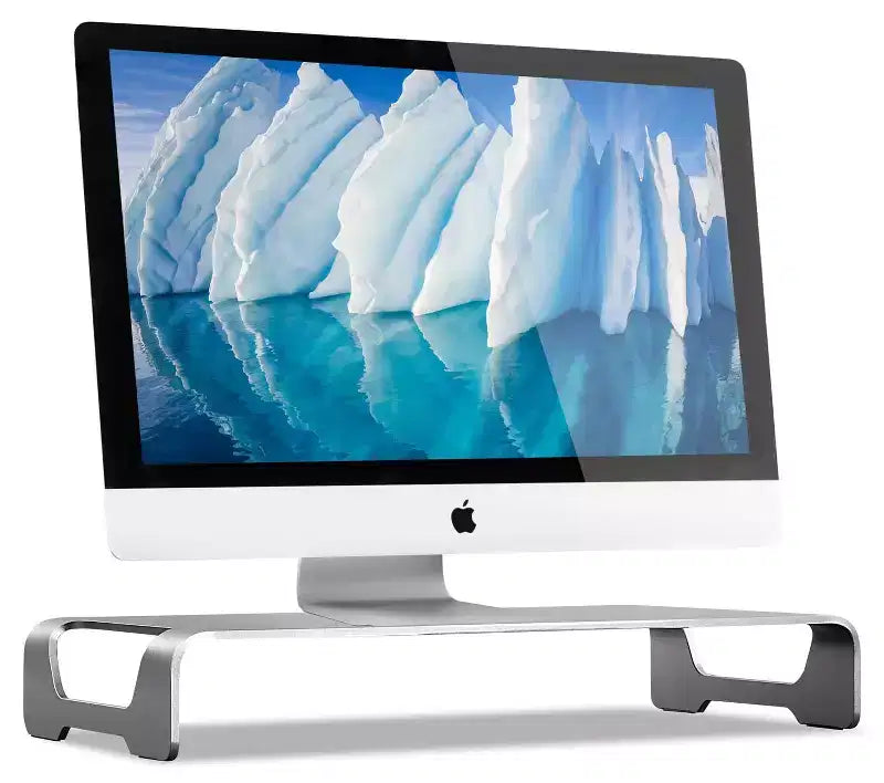 Mount-It! Aluminum Monitor Stand For iMac - Metal Monitor Stand Desktop Organizer w/ Keyboard Storage - Universal Monitor Riser For PC & Laptop