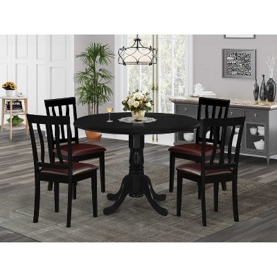 HomeStock 5-Piece Round Black Finish Solid Wood Top Dining table with 4 Chairs