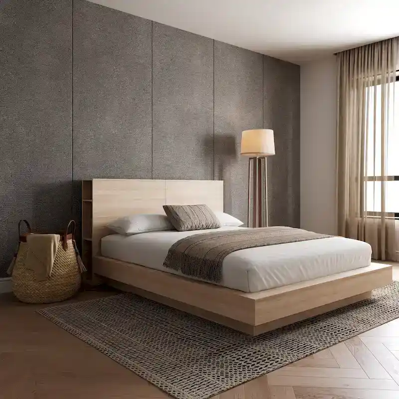 Oak Platform Bed with Storage Headboard – 6 Shelves, No Box Spring Needed