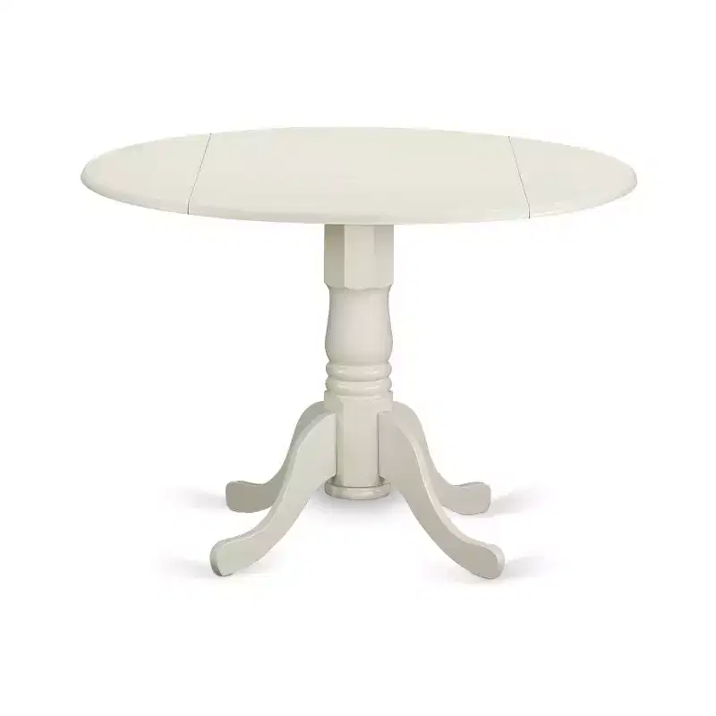 HomeStock 3-Pc Linen white Solid Wood Top - Round Dining Room Set with Dropleaf - Seats 4