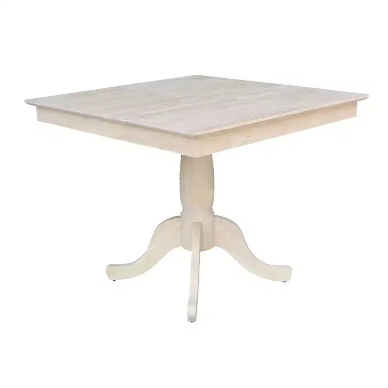 29.1 Dining Tables Minden Square Top Pedestal Unfinished - International Concepts: Solid Wood, Breakfast Nook