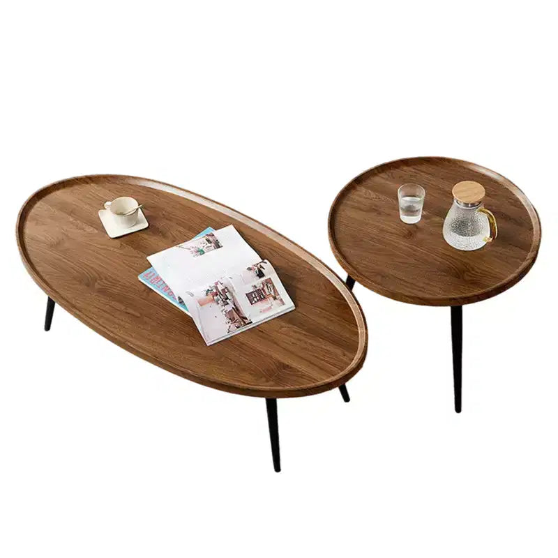 2-Piece Nesting Coffee Table Set, Modern Walnut Side Tables, Space-Saving End Tables for Living Room, Bedroom, Apartment