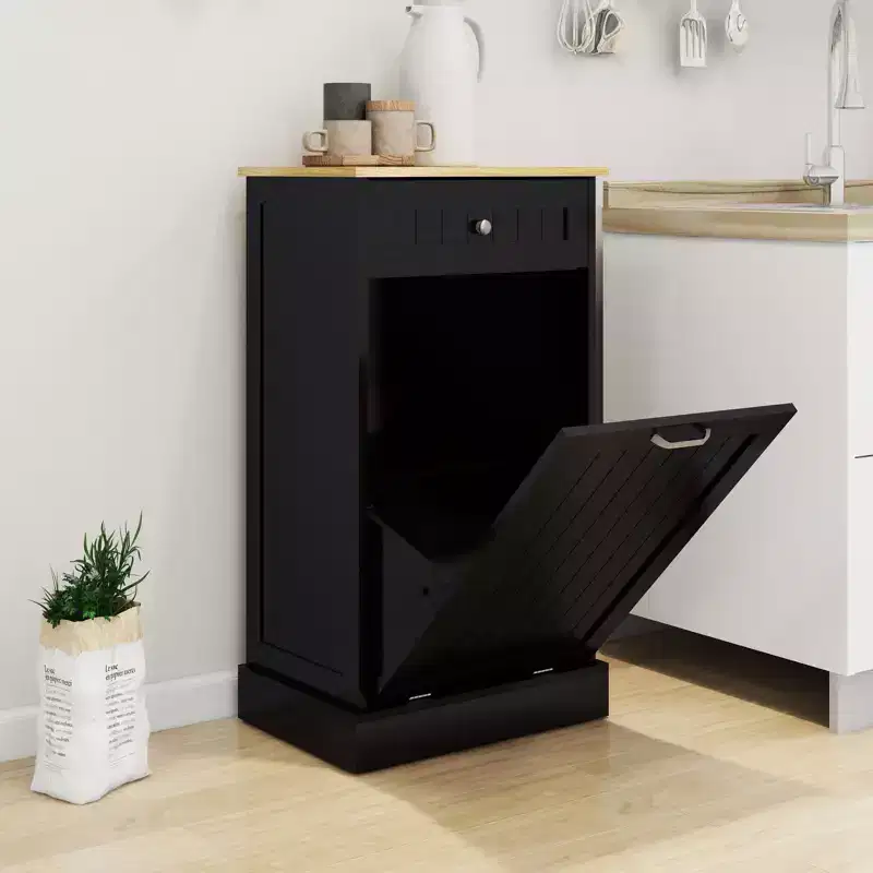 AndMakers 19.68 in. W x 13.77 in. D x 35.62 in. H Ready to Assemble Trash Can Kitchen Cabinet