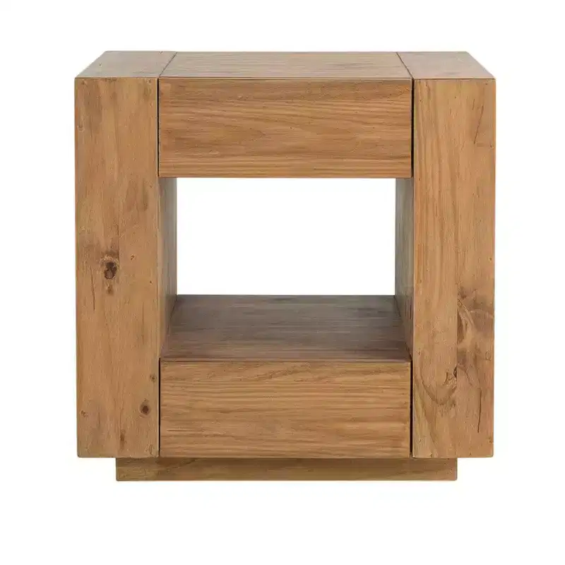 Royal Hampton End Table, 1 Inner Shelf, Drawers, Brown Oak Wood Frame, 24 Inch