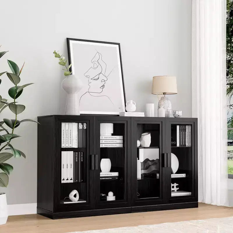 PexFix 36x31x16 Wood Accent Cabinet with Adjustable Shelf Storage Cabinet Black-Glass Door