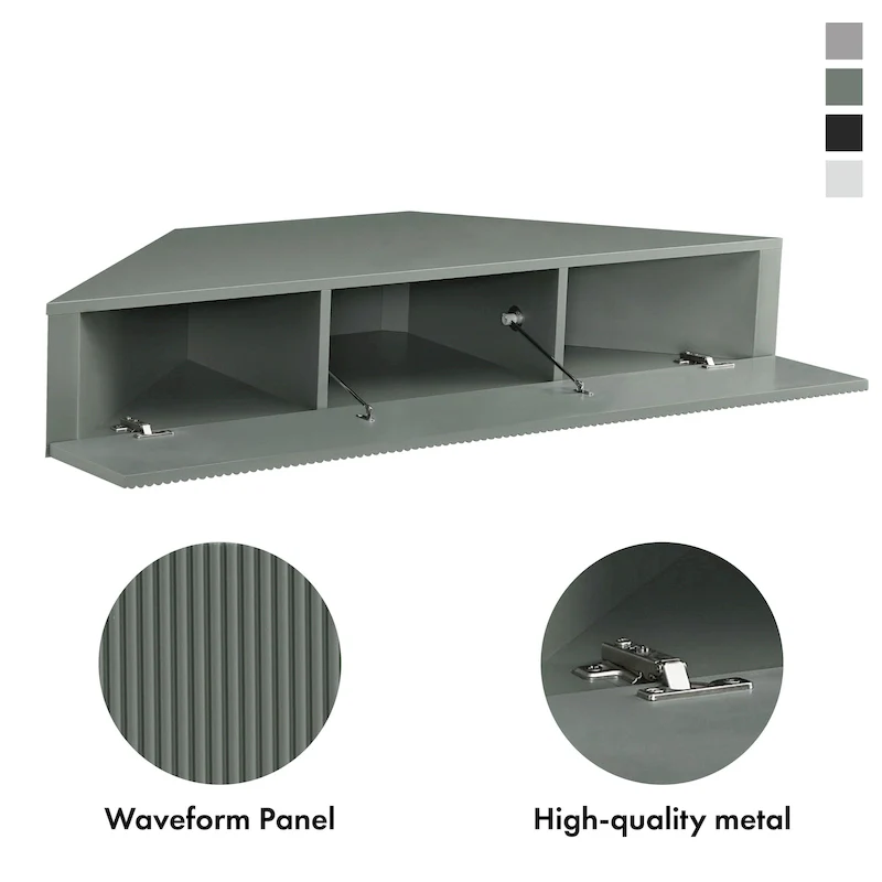 47 Corner Floating TV Stand, 3 Shelves, Transitional Style, Space-Saving Wall Mount