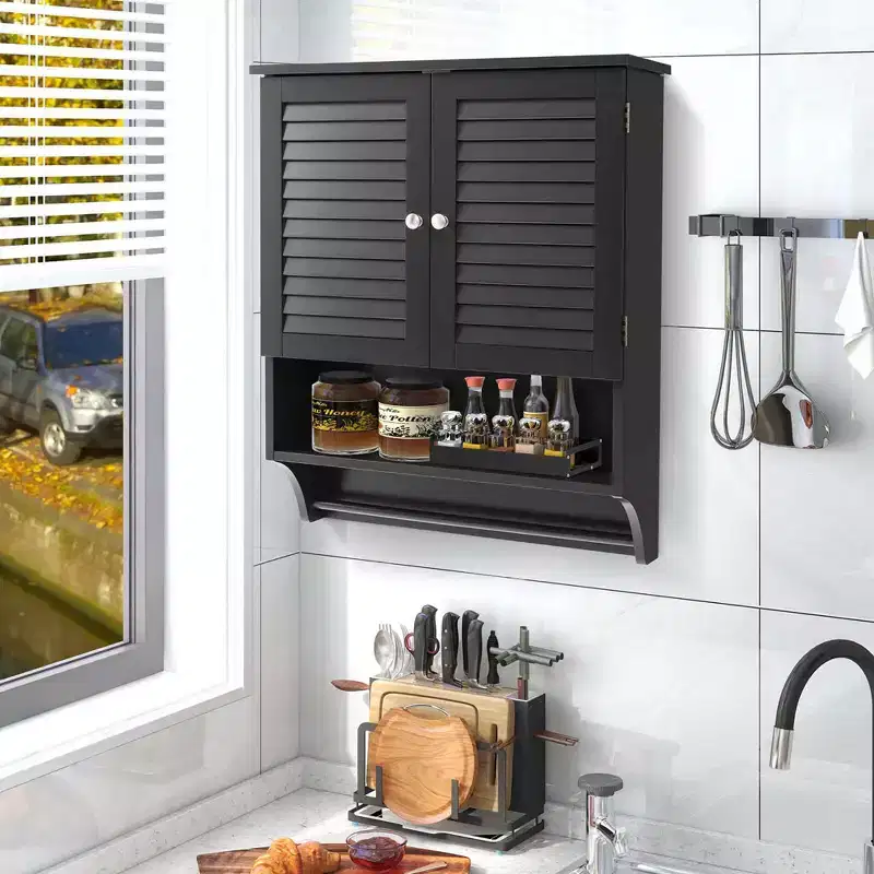 Costway Bathroom Wall Mounted Medicine Cabinet with Louvered Doors & Towel Bar Espresso/Grey/White/Black