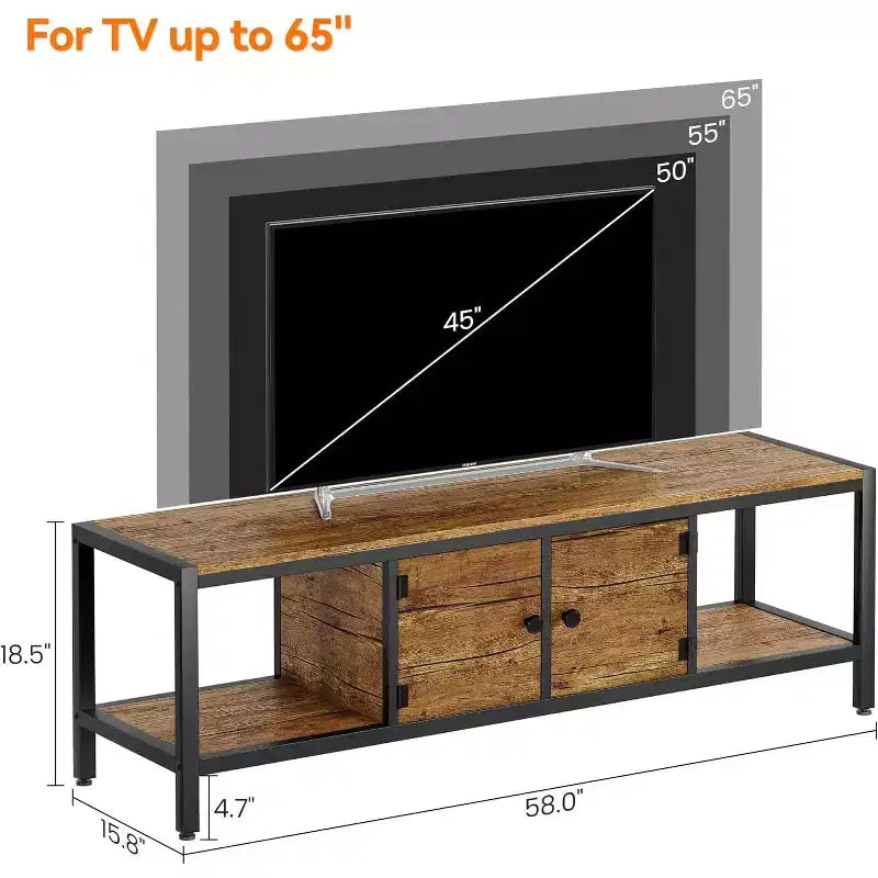 TV Stand with Storage, Rustic Brown Entertainment Center with Closed Cabinets and Open Shelves, Multi-Functional Media Console