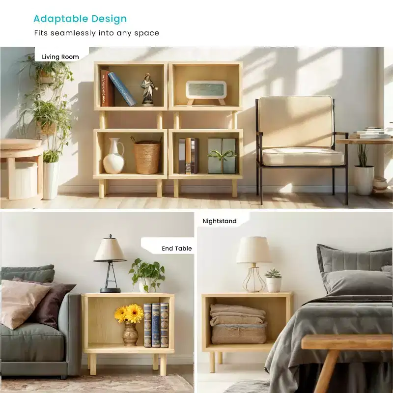 Home Zone Living Stackable Storage Cube End Table with Rubberwood Legs