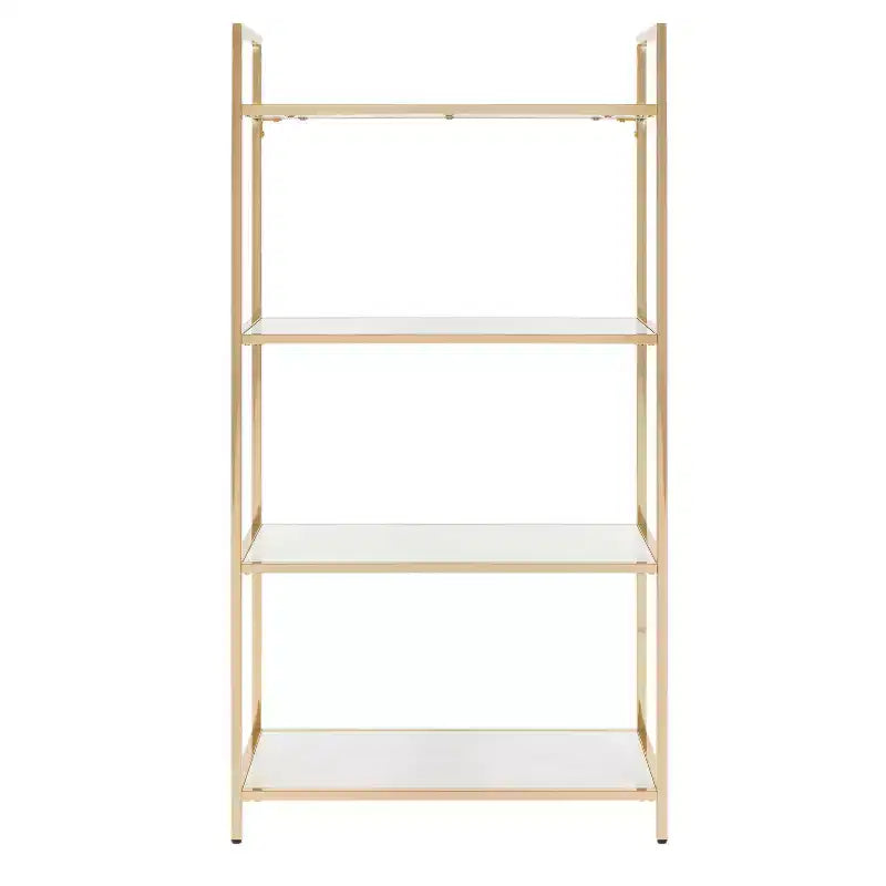 OSP Home Furnishings 60" Alios Bookshelf White/Gold: Chic, 4-Shelf Metal Frame, Laminate Surface, Modern Office Furniture