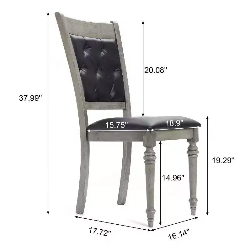 LuxenHome Set of 2 Gray Rubberwood and Upholstered Black Dining Chair