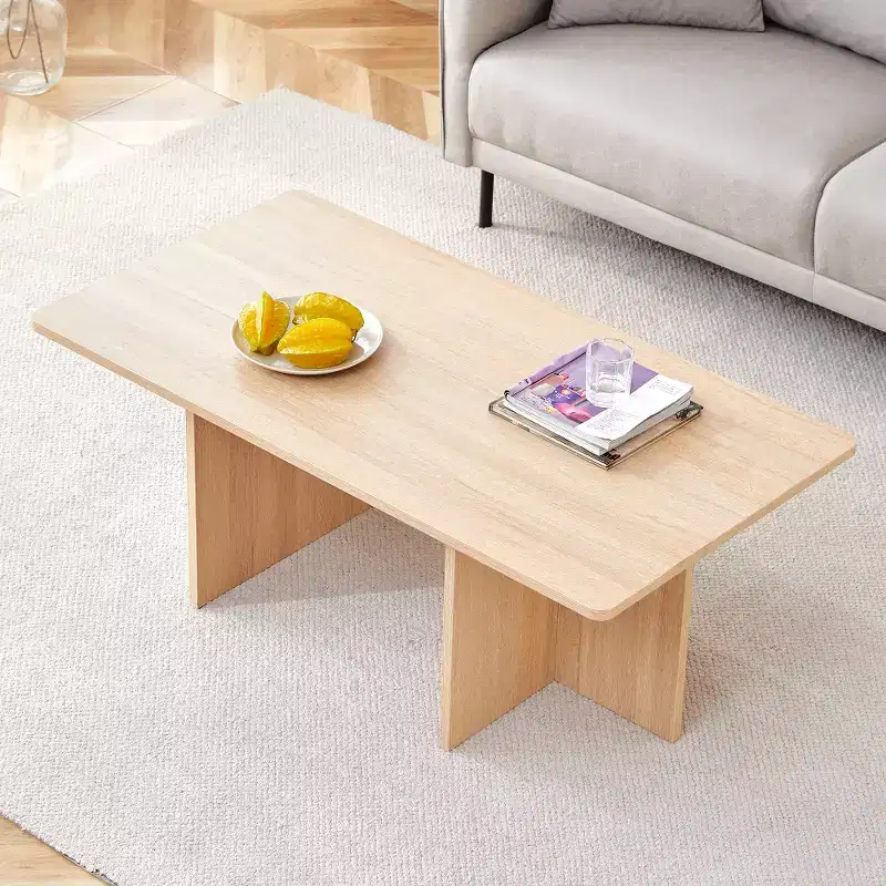 Zeus & Ruta 44.8'' Modern Coffee Table with Grain Finish and Triangular Support Base