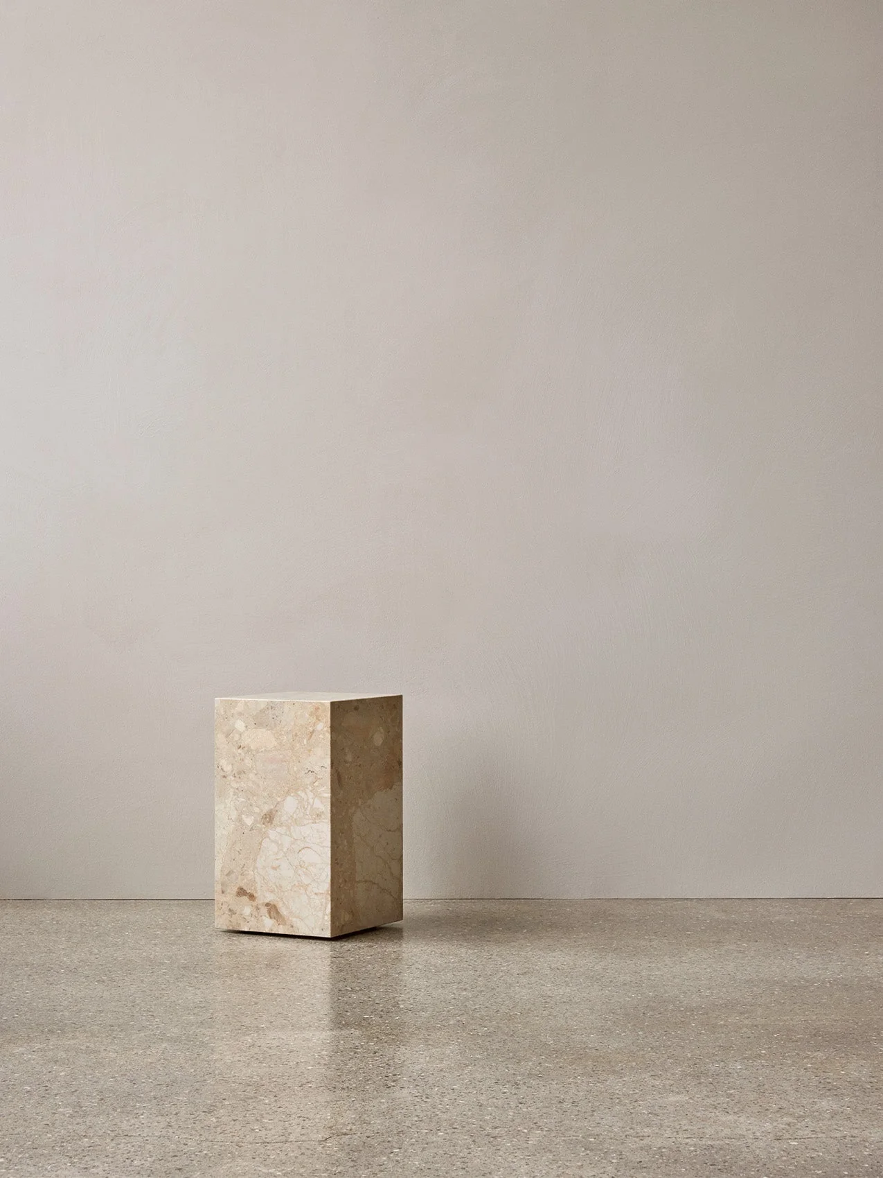Minimalist Marble & Stone Side Table with Tall Pedestal Sculptural Form for Living Room & Hallway