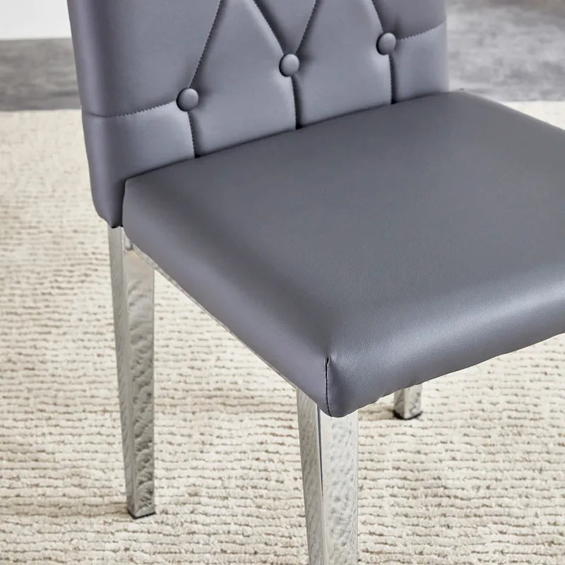 4 piece set of gray armless dining chairs brings a touch of elegance and mystery to the dining area with its deep gray tone