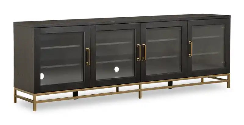 84 Modern Solid Wood TV Stand with Storage and Cable Management for TVs up to 90 - Coffee