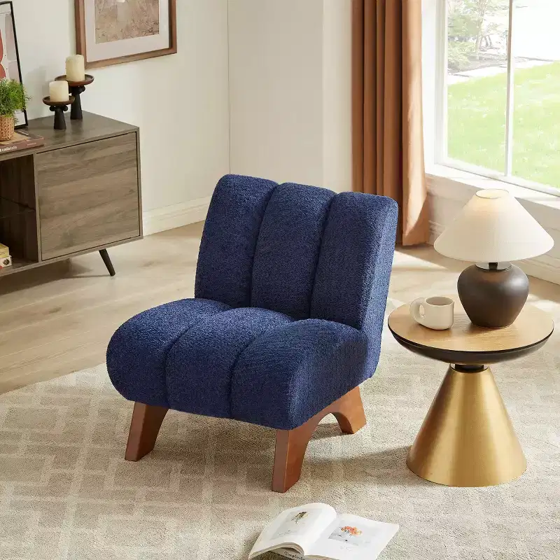 Art Leon Polar Fleece Fabric Upholstered Accent Slipper Chair with Rubber Wood Legs
