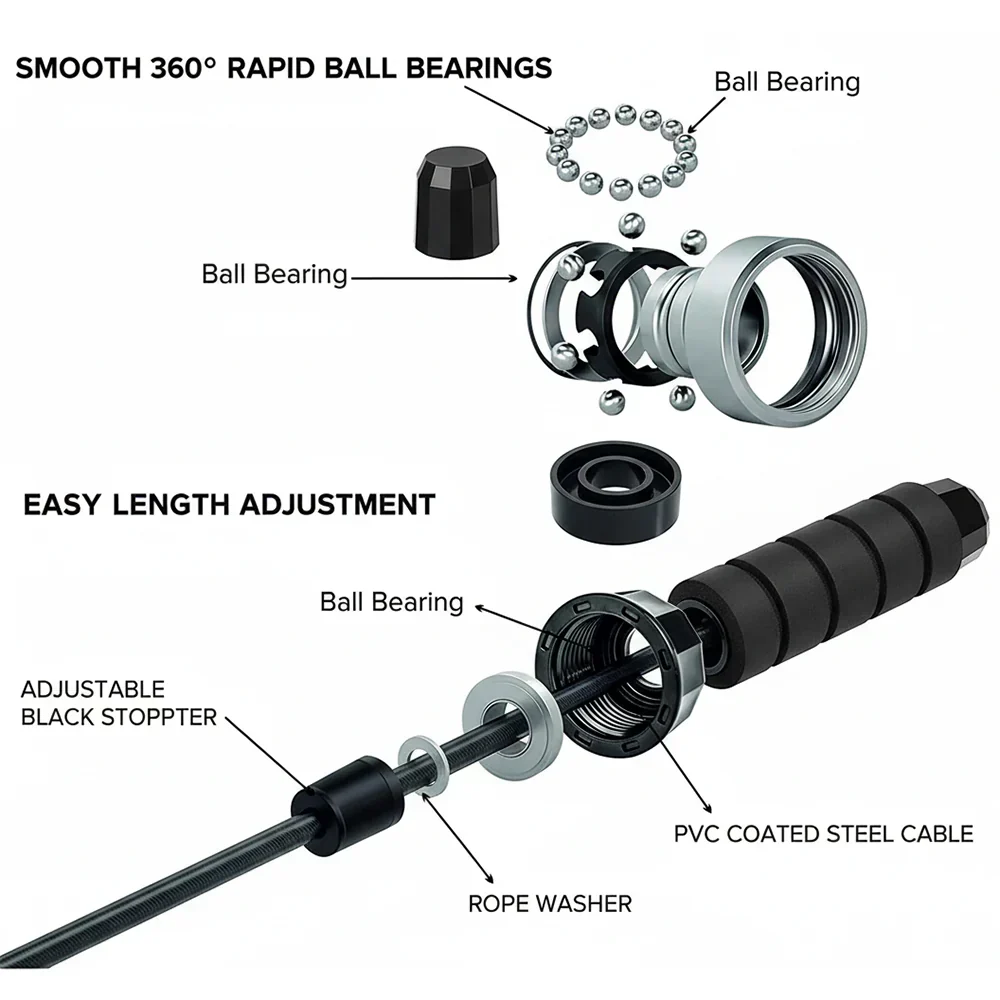 Adjustable Speed Skipping Rope ¨C Tangle Free Black Cable with Ergonomic Sweat Resistant Handles ¨C Cardio & Agility Training for Home Gym Workouts