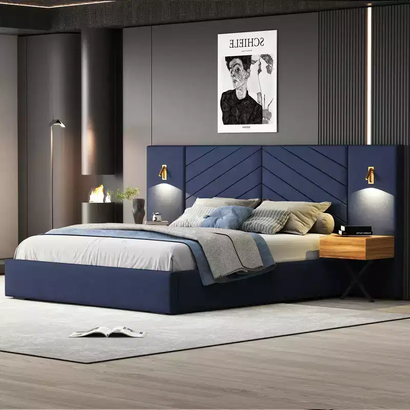 GDFStudio Salome 3pcs Velvet Upholstered Bedroom Furniture Set with Two LED Nightstands