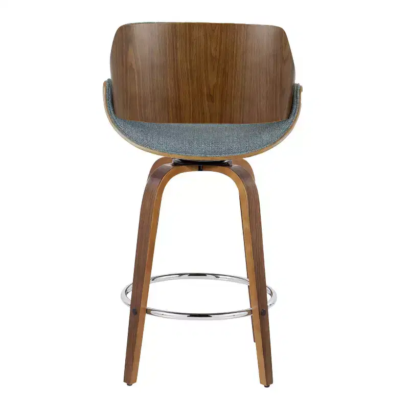 LumiSource Set of 2 Fabrizzi Counter Height Barstools Walnut/Blue : Upholstered Swivel, Kitchen-Compatible
