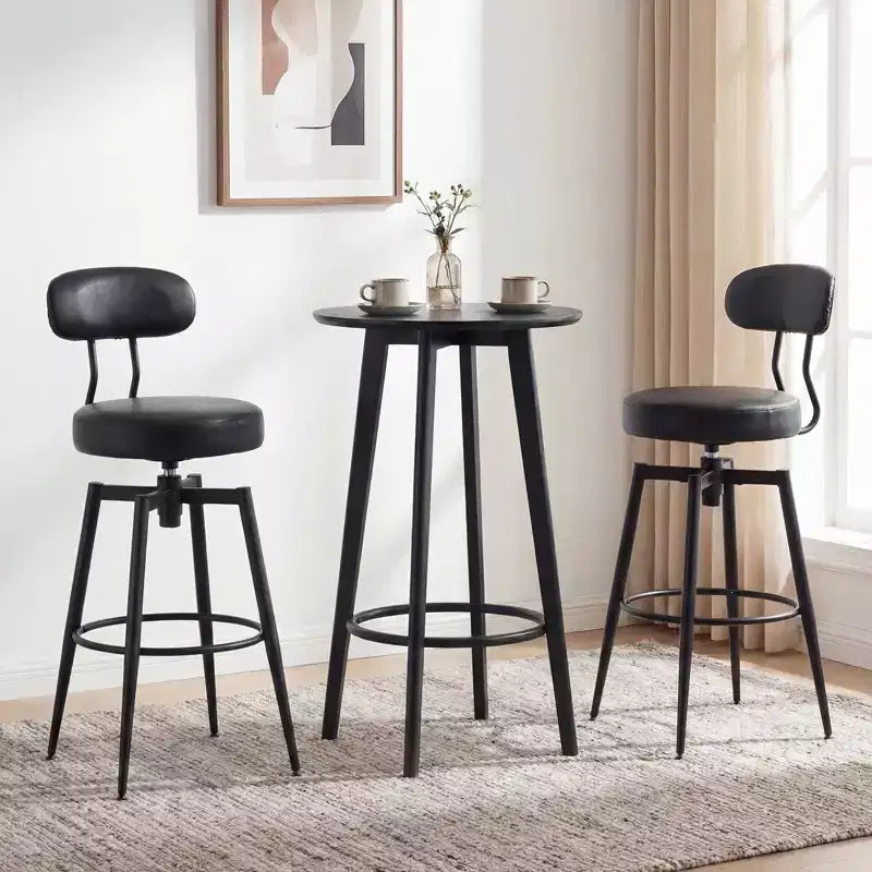 Costway Swivel Barstools Set of 2/4 Faux Leather Bar Height Chairs with Upholstered Seat Back Black/Black + Brown