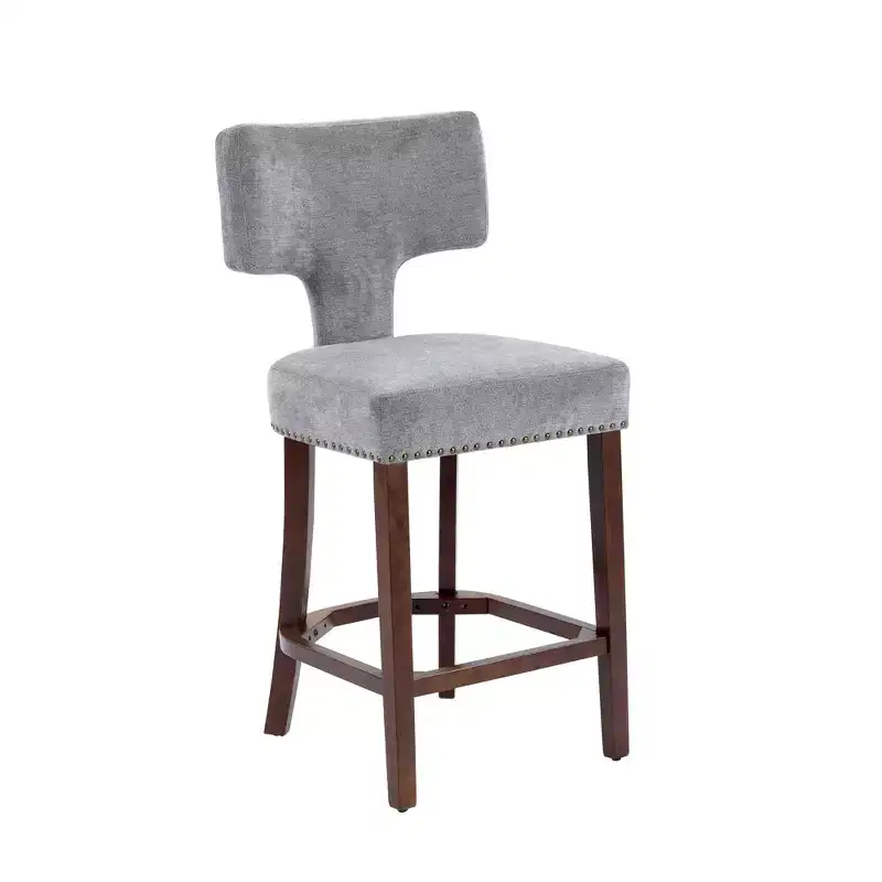 CLIHOME Set of 2 Mid Century Counter Height Bar Stools, Farmhouse Linen Fabric Upholstered Kitchen Accent Chair Curved Backrest