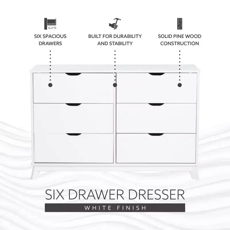 Pensy Solid Wood Mid-Century Modern 6 Drawer Dresser - Powell