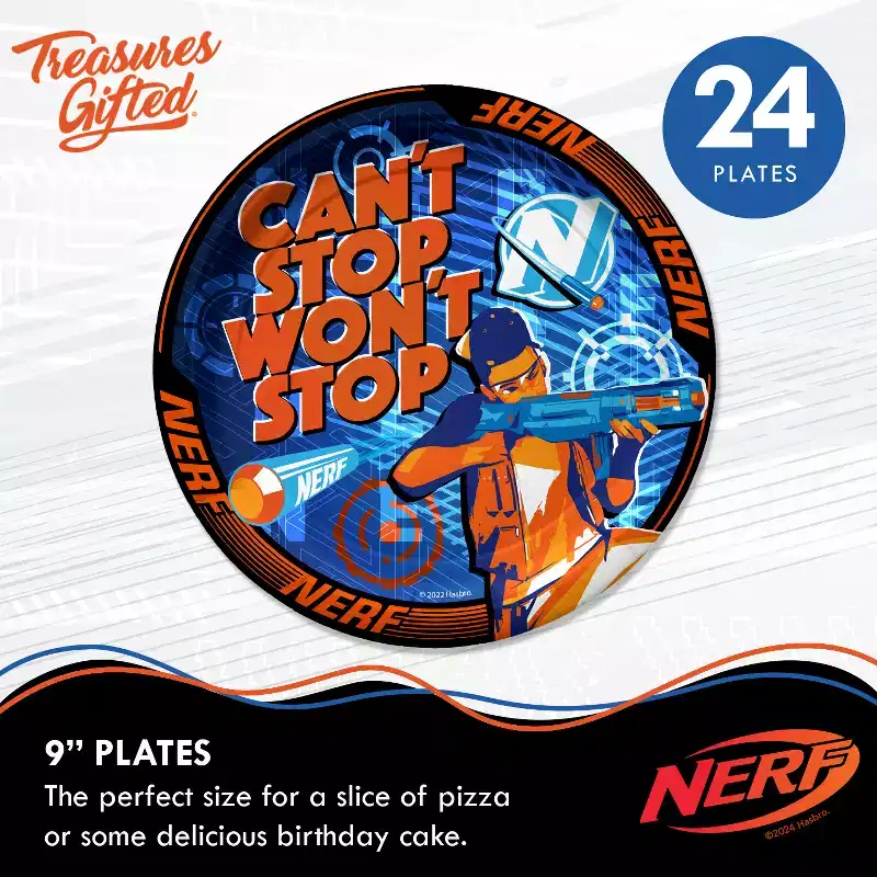 Treasures Gifted Nerf Birthday Party Supplies Tableware Deluxe Set for 24 Guests