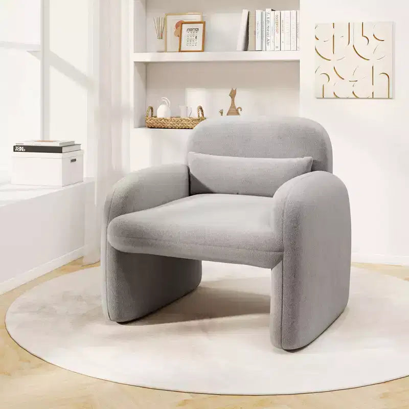 Costway Modern Accent Chair Faux Shearling Fabric Upholstered Armchair w/ Waist Pillow