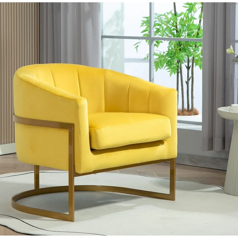 Velvet Accent Armchair with Gold Metal Frame