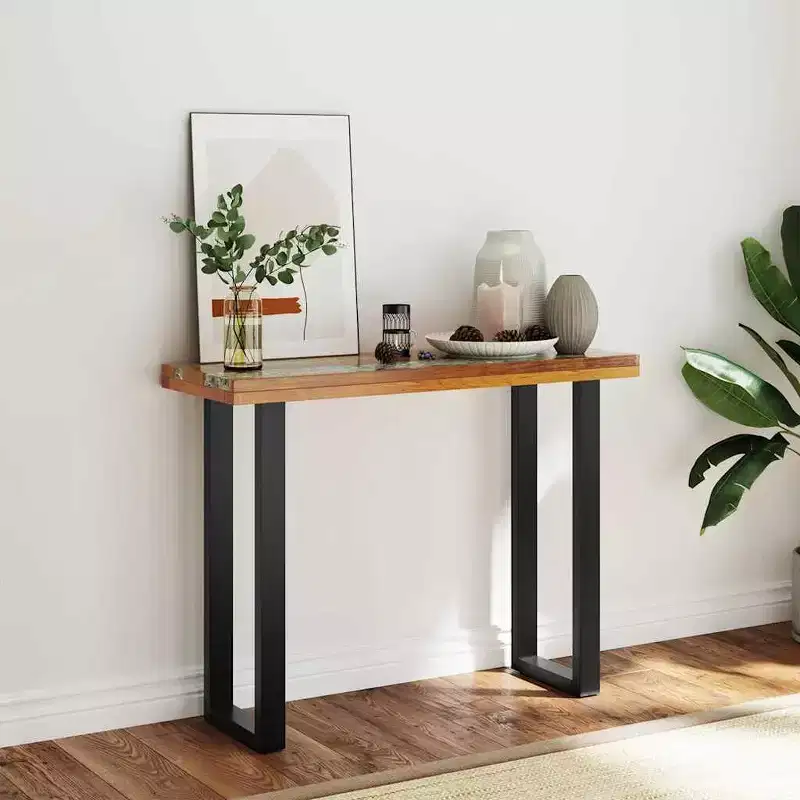 Industrial Teak Wood Console Table with Resin Inlay 39.4x13.8x29.5