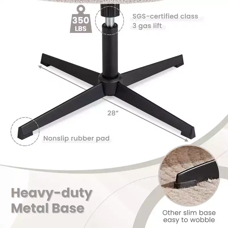 Costway Armless Office Desk Chair Modern Swivel Vanity Chair with Adjustable Height Grey/Brown/Beige