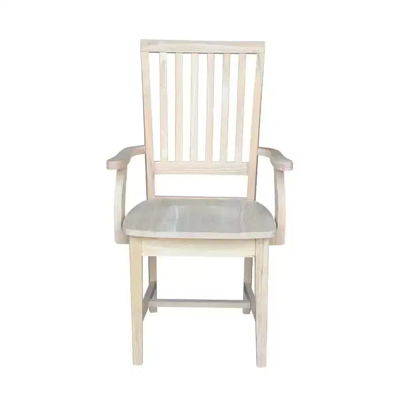 Mission Side Chair with Arms Unfinished - International Concepts: Solid Wood, Slat Back, Kitchen Furniture