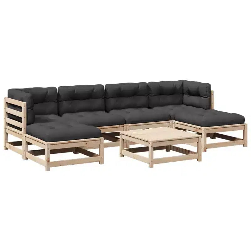 vidaXL Patio Sofa Set with Cushions Modular Outdoor 7 Piece Solid Wood Pine