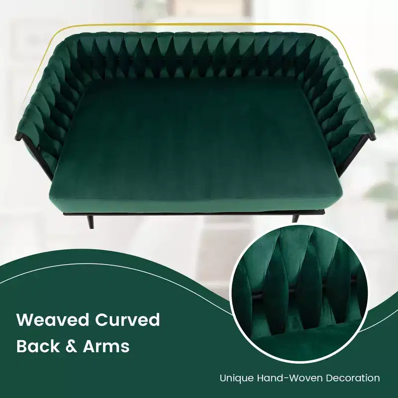 Costway Modern Loveseat Sofa Upholstered Dutch Velvet Couch with Woven Back & Arms Green/Grey