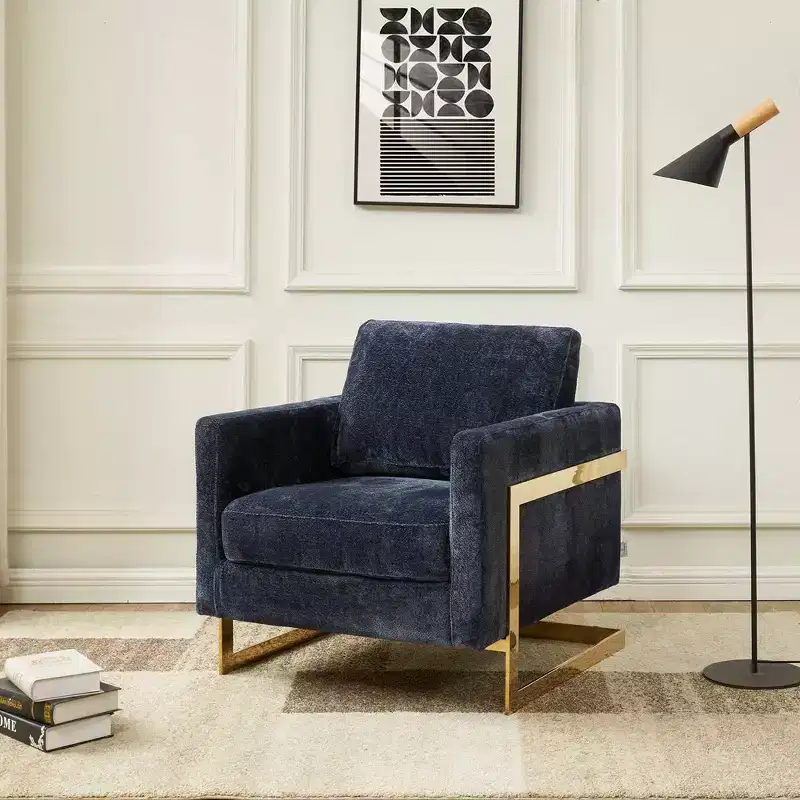 LeisureMod Lincoln Accent Arm Chair Upholstered in Boucle with Gold Stainless Steel Frame