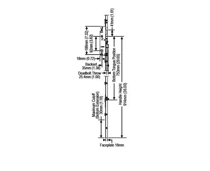 Brixwell Manual Tongue Lock Extension Metal Construction, 36 Overall Handle Height, 1-3/8 Backset, 1 Deadbolt Throw, Gray Finish