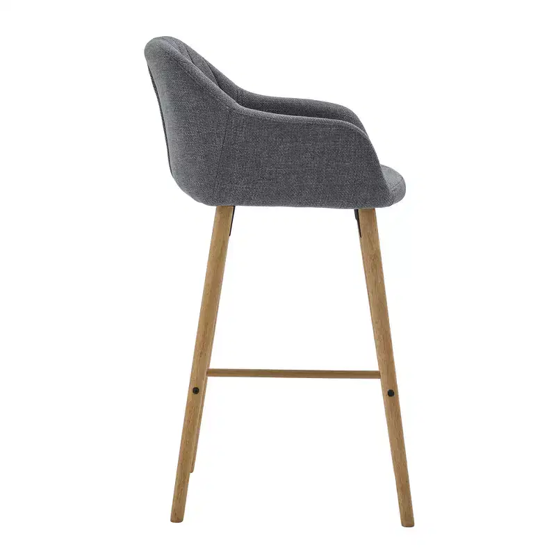Zeus & Ruta Modern Linen Upholstery Bar Stools Set of 2 with Back, Armrest & Wood Legs, Kitchen Island Height