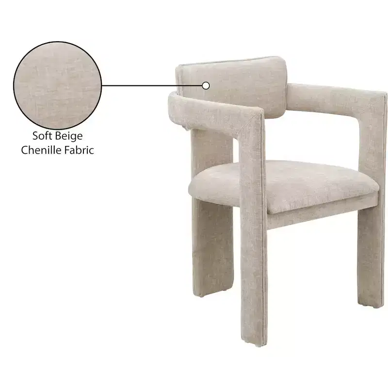 Meridian Furniture,Brenda Beige Chenille Fabric Dining Chair, Set of 2