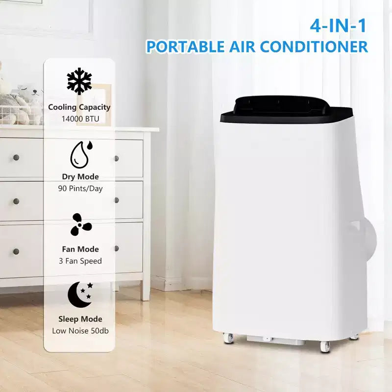 14000 BTU Portable Air Conditioner, 3-In-1 AC Unit with Cooling, Fan & Dehumidifier, for Rooms Up to 750 Sq.Ft