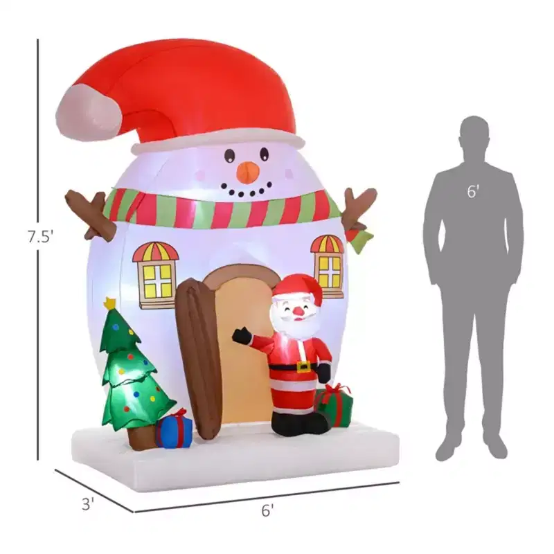 NAYSAYE 7.5FT Christmas Inflatable Snowman House With Santa Tree And Gift Boxes Holiday Decoration For Yard And Home, Multicolor, 73.6*36.2*89.8