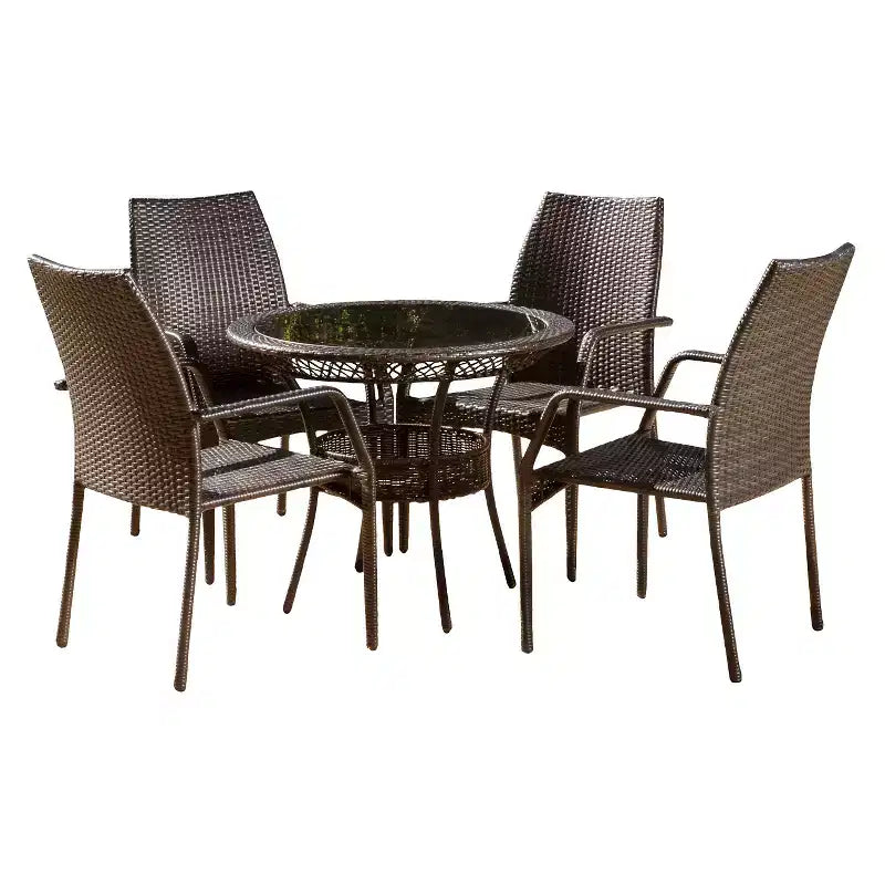 Lisbon 5pc Wicker Patio Dining Set - Brown - Christopher Knight Home: Weather-Resistant, No Assembly, Galvanized Steel Hardware